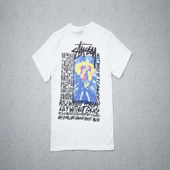 STUSSY Rear Logo Bouquet T-Shirt - White Short Sleeve - Picture 11 of 13